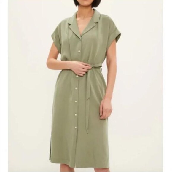 Frank & Oak Textured Camp Collar Midi Shirt Dress Button Down Up Front Casual XL - Picture 1 of 14